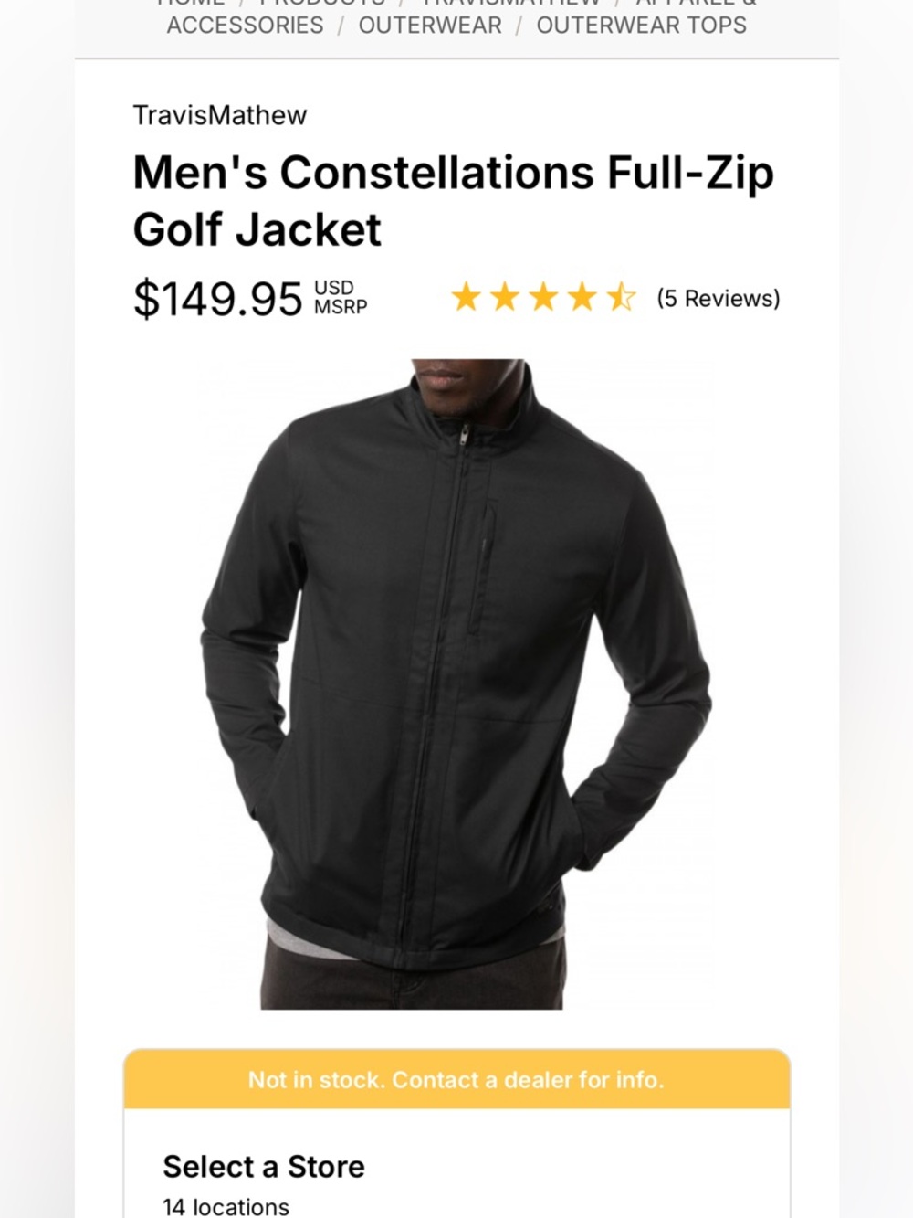 NWOT Sz L Travis Matthew Full Zip Black Lightweight Men’s Windbreaker Jacket